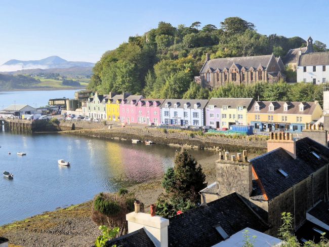 Portree Harbour Portree harbour with its array of pretty multi-coloured buildings.